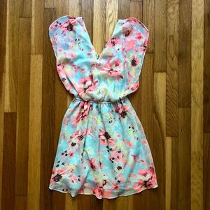 CANDIE'S Teal Floral Butterfly Sleeve Dress XS